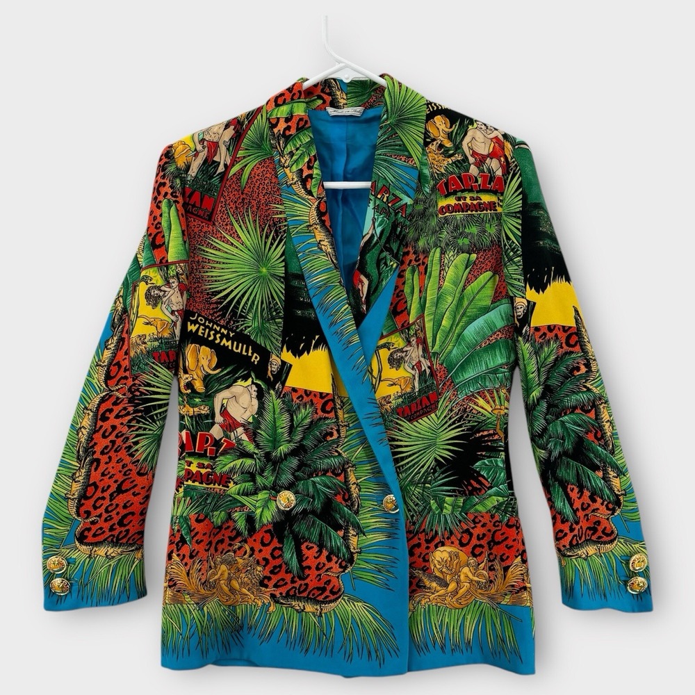Vintage Gianni Versace 1993 Tarzan King of the Jungle Silk Blazer Jacket 38 4